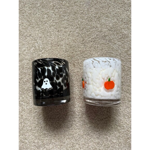 Kirkton House Aldi Halloween Icon Glass Candles (2) Black Ghost White Pumpkin - Picture 1 of 11